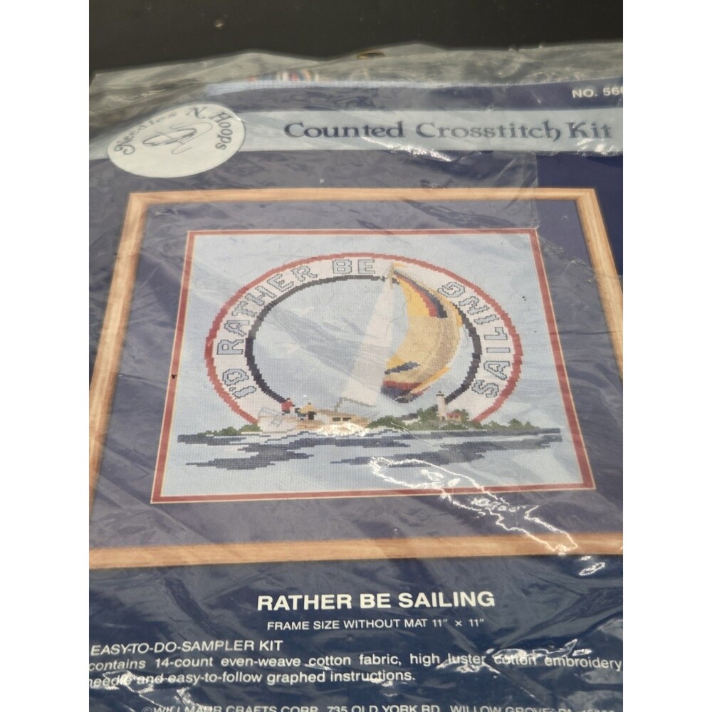 Needle N Hoops Counted Crossstitch Kit I’d Rather Be Sailing Nautical Boating